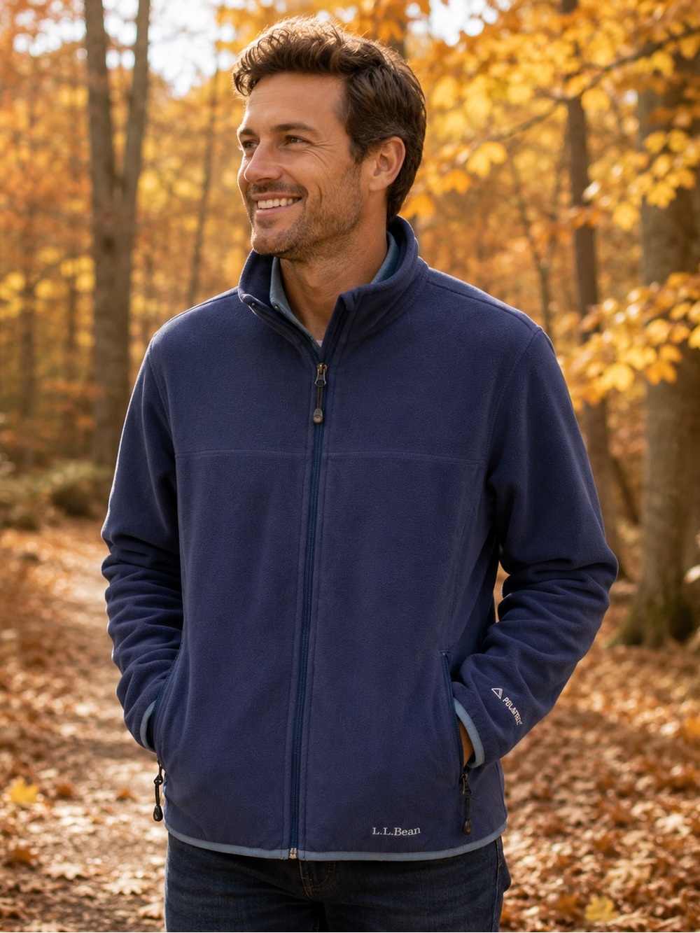 Vintage L.L.Bean Men’s Polartec Fleece Jacket Navy Blue Full Zip Outdoor